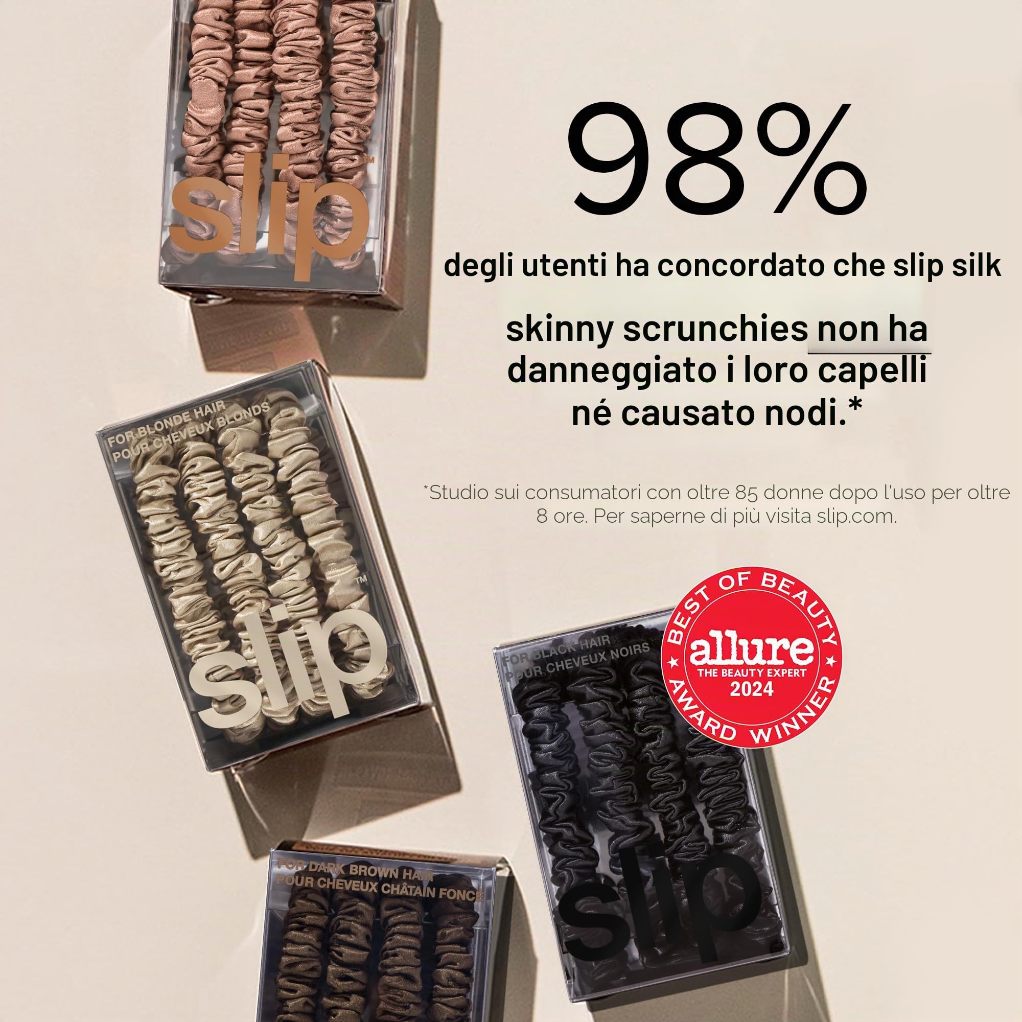 Slip Silk Skinny Scrunchies – Set di 4 elastici in seta – elastici per capelli contro la rottura dei capelli – in 100% seta di gelso – 1 x 4 pezzi – nero