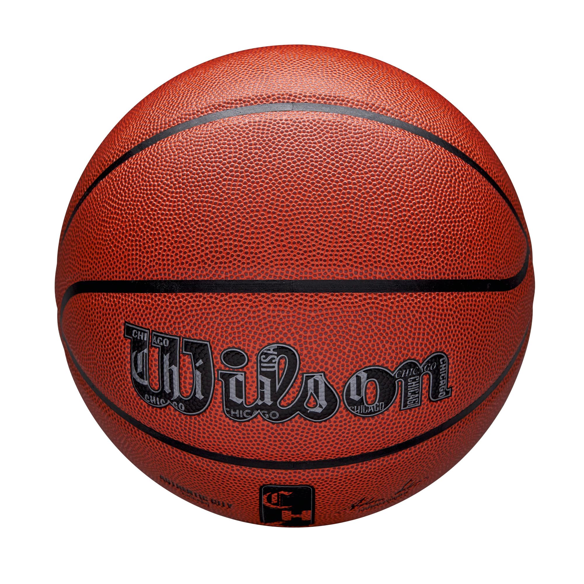 Wilson Balón de Baloncesto NBA Authentic City, Ciudad de Chicago, con Tecnología Ever Bounce, Capa de Control de Inflado y Superficie Pure Feel, para Agarre Mejorado, Color: Marrón, Talla: 7