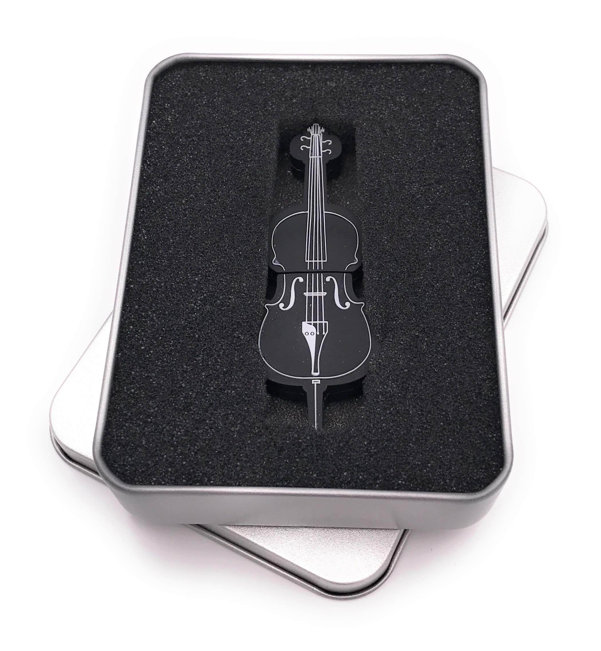 Onwomania Bass Cello skrzypce czarne pendrive USB w aluminiowym pudełku prezentowym 128 GB USB 3.0