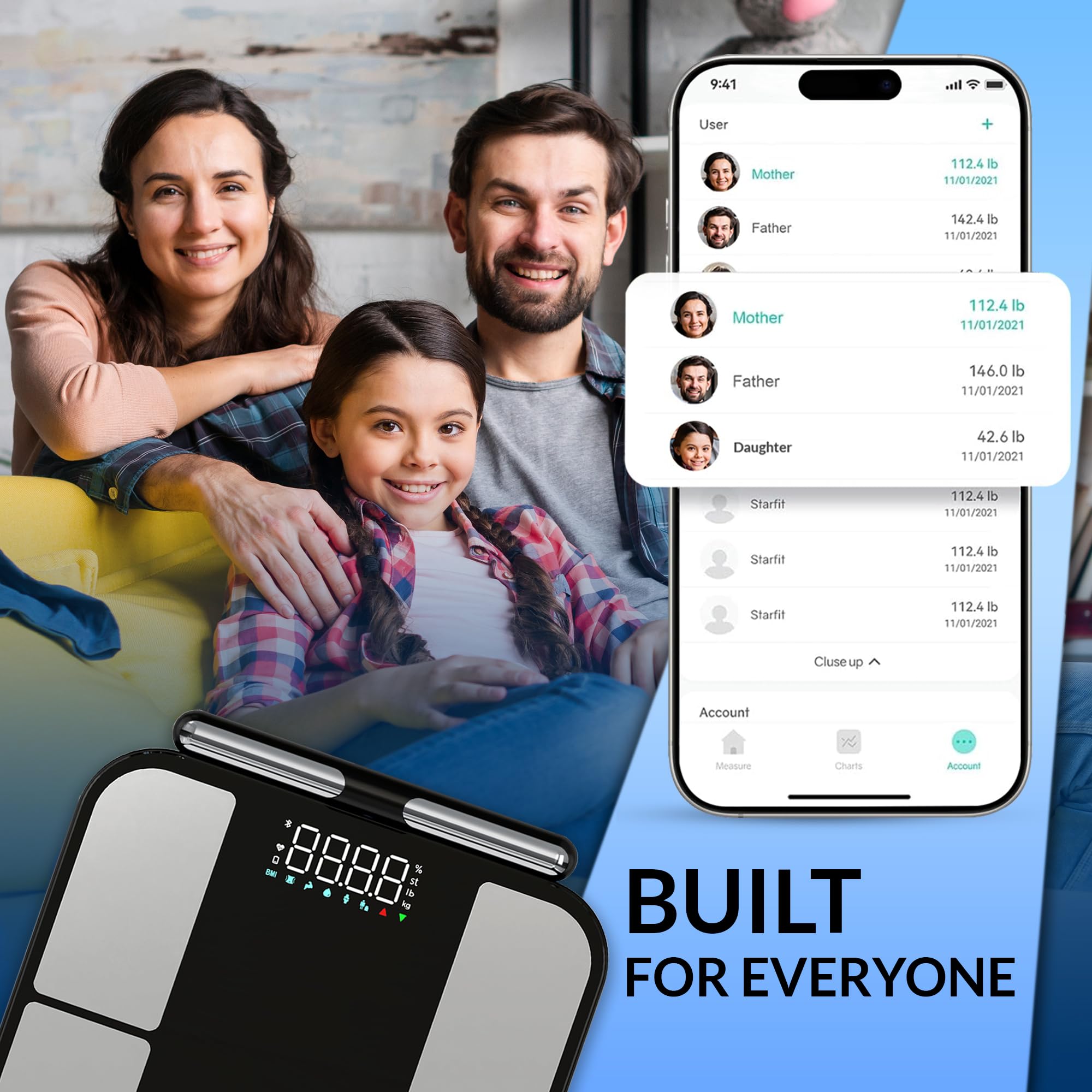 Balance intelligente pour poids corporel, 8 électrodes avec 56 indicateurs de données, application Bluetooth analyseur de composition corporelle, grand écran LED, balance précise jusqu'à 180 kg