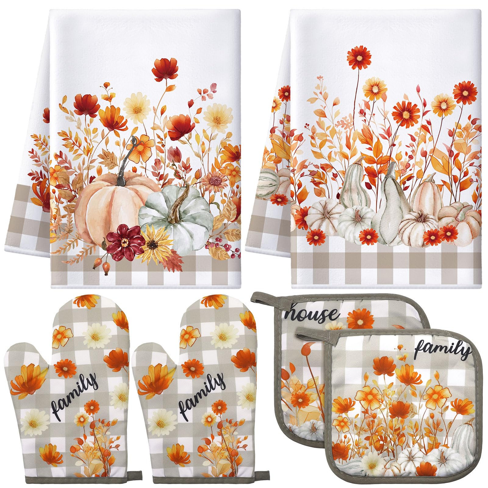 Leinuosen 6 Pack Fall Thanksgiving Kitchen Set With 2 Flower...