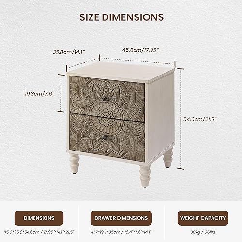Miniatura 30 de COSIEST Mesita de noche de 2 piezas, 14 pulgadas de profundidad x 18 pulgadas de ancho x 21.5 pulgadas de alto, mesa auxiliar de MDF con 2 cajones,