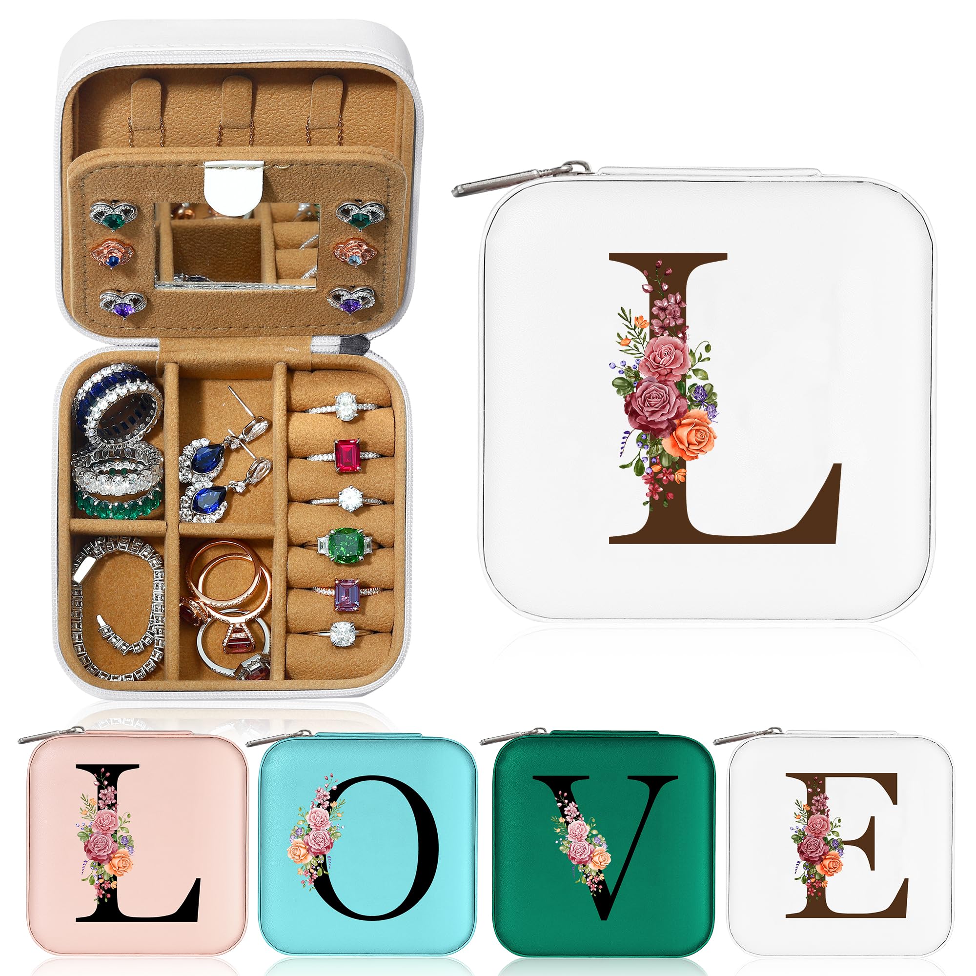 ParimaParima Gifts for Friends Sister - White Jewelry Organizer with Mirror Gifts for Women Her Friends Female Birthday Gifts Initial Personalized Jewelry Box for Teen - Letter L, White