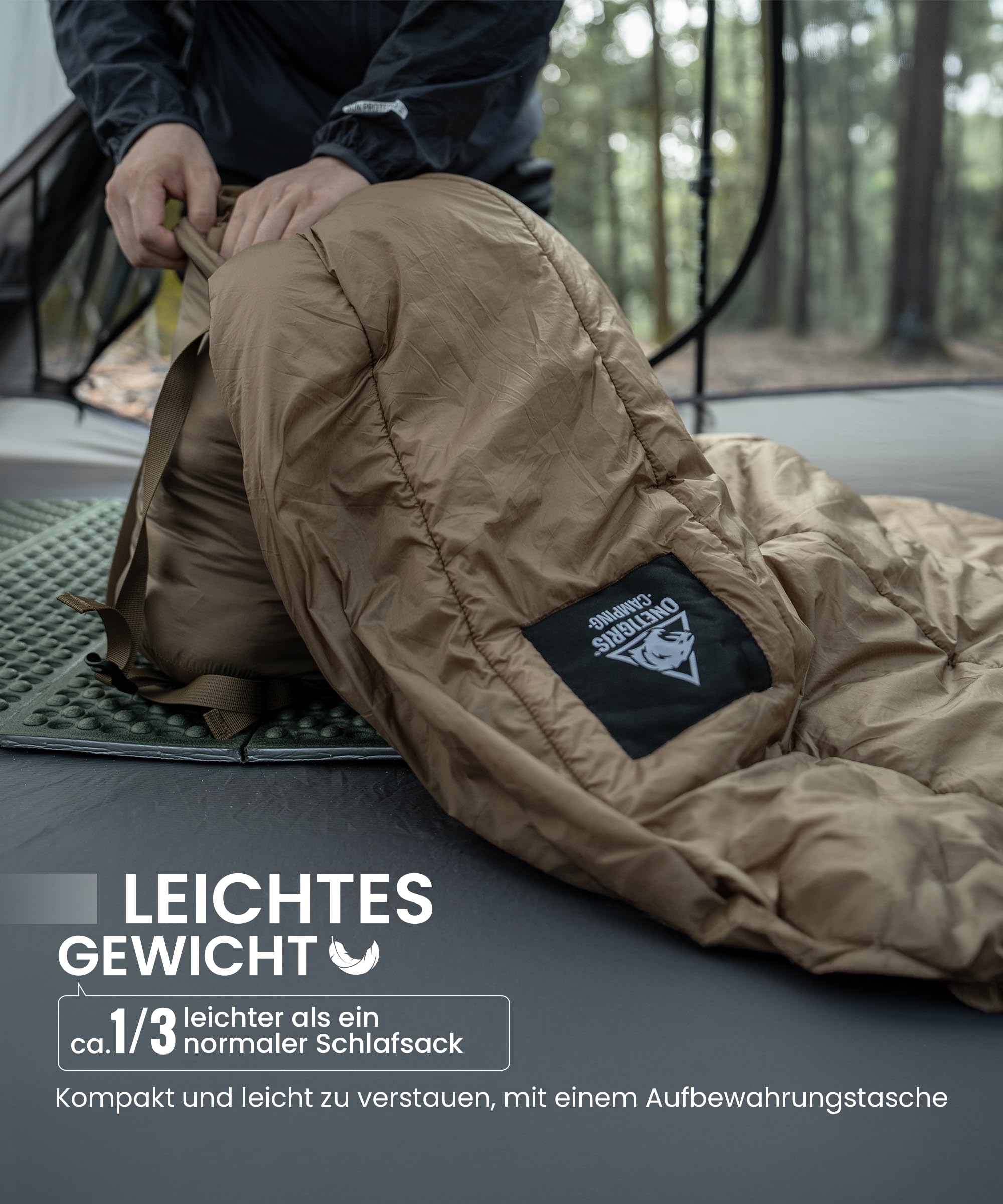 OneTigris Slaapzak Outdoor kleine verpakkingsmaat, 3 seizoenen, 8 °C -15 °C, mummieslaapzak, ultralicht, compact, voor kamperen, reizen, wandelen (blauw