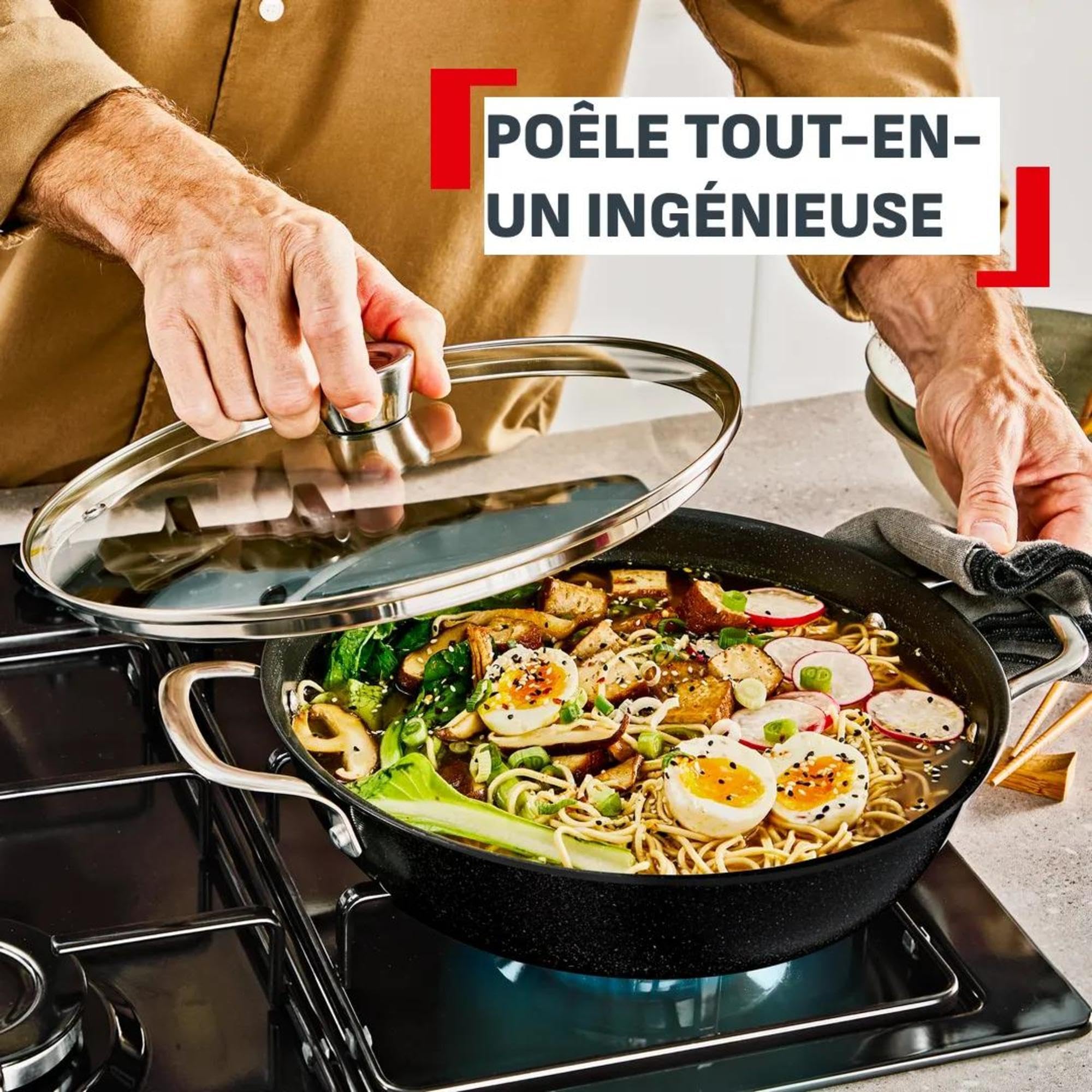 Tefal Explore, Poêle tout-en-un 28 cm + couvercle, Revêtement antiadhésif FusionCore, Induction