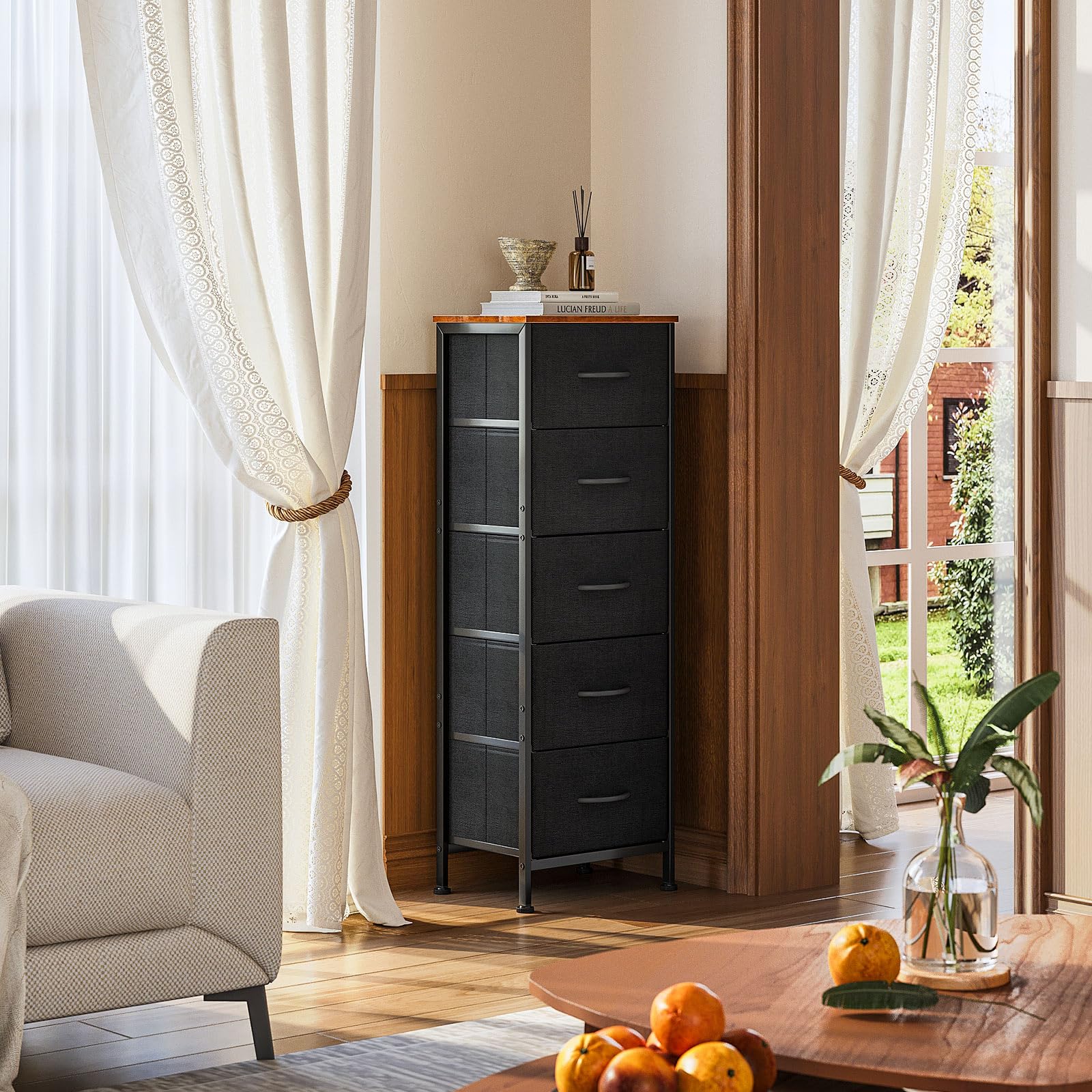 ヴィンテージ美品☆高さの違う5段引き出し120cm幅チェスト Amazon｜KKL チェスト タンス 収納ケース リビング収納 布製 引き出し