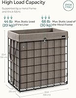 Vista 5 de SONGMICS Laundry Hamper, 29 Gal. (110L) Laundry Basket, Collapsible Clothes Hamper, Removable and Washable Liner, Metal Wire Frame, for Bedroom