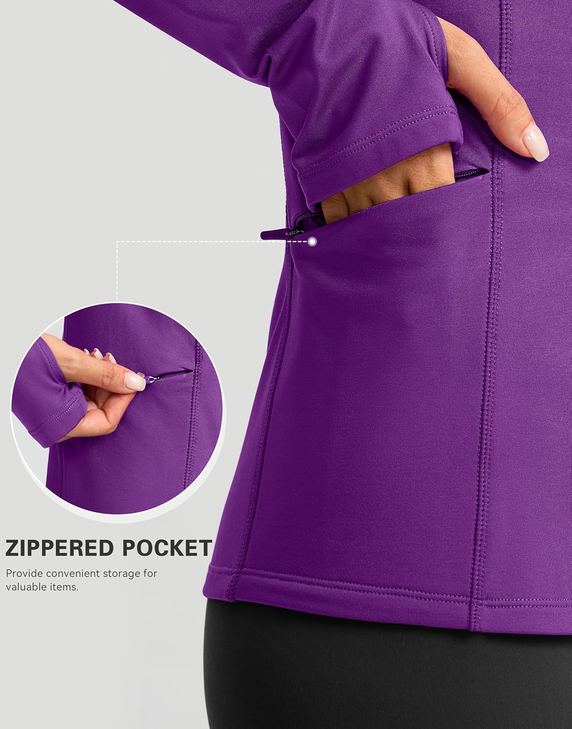 SANTINY Long Sleeve Thermal Shirts for Women Fleece Mock Neck Tops Winter Workout Running Gear with Zipper Pockets - Image 6