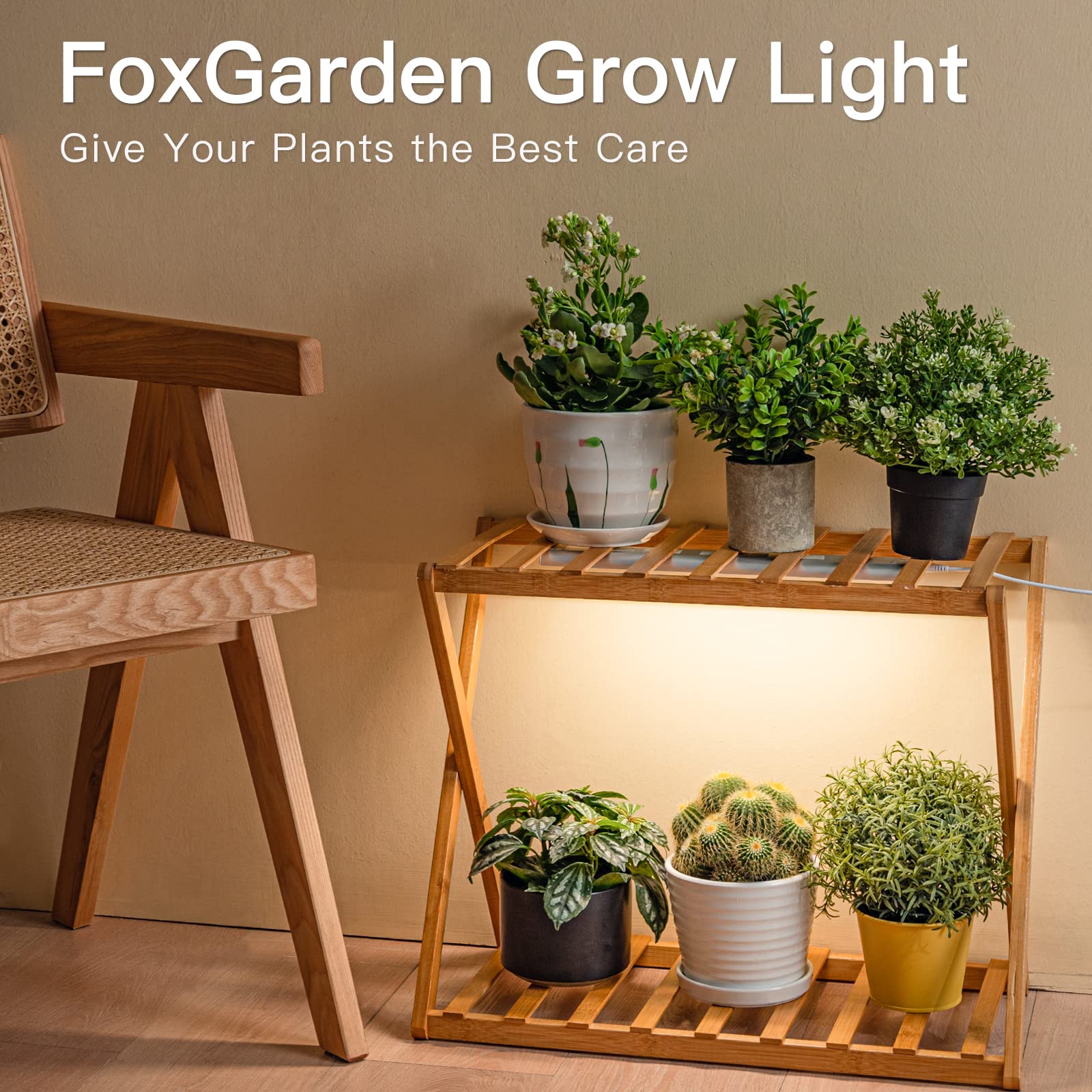 FOXGARDEN Striscia Luminosa per Piante da Interno, Lampada di Crescita Luminosa a Spettro Completo con Timer Automatico 4/8/12 Ore, 10 Livelli di Luminosità Regolabile, Confezione da 2