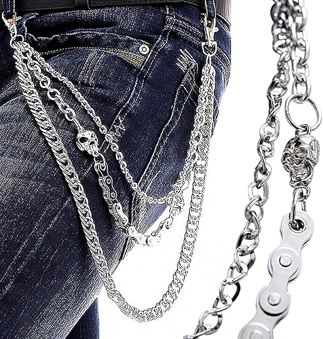 Pants Chain for Men Women,Biker Skull Chain Wallet,Long Cool EMO Punk Trousers Pocket Belt Key Chains for Hip Hop Rock Jean Gothic