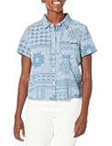 Women's Collared Shirt Button Up Bandana Chambray Shirt