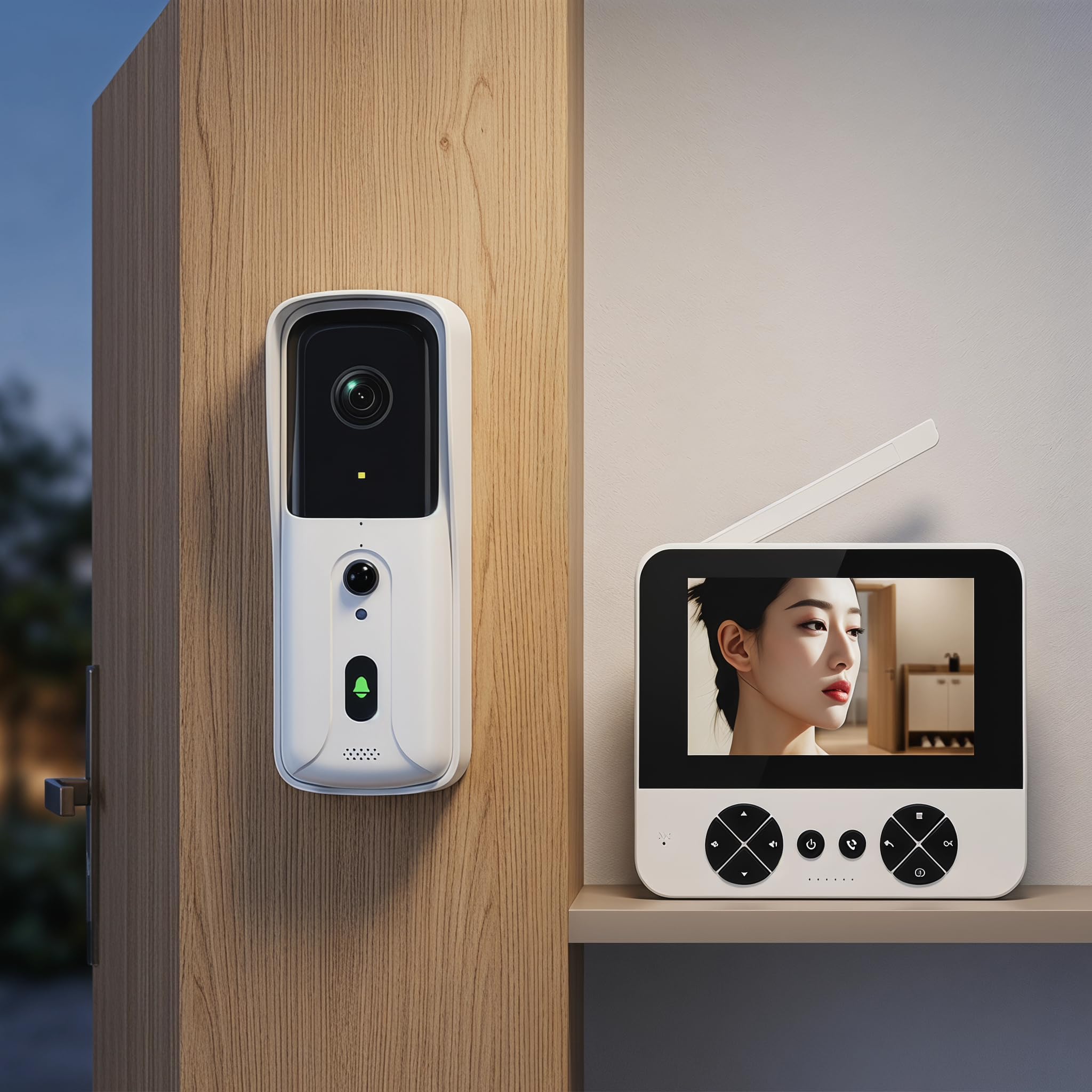 Elegante campanello con videocamera che combina definizione bianco | 2K Pixel e notturna a infrarossi per un monitoraggio nitido. Campo visivo grandangolare di