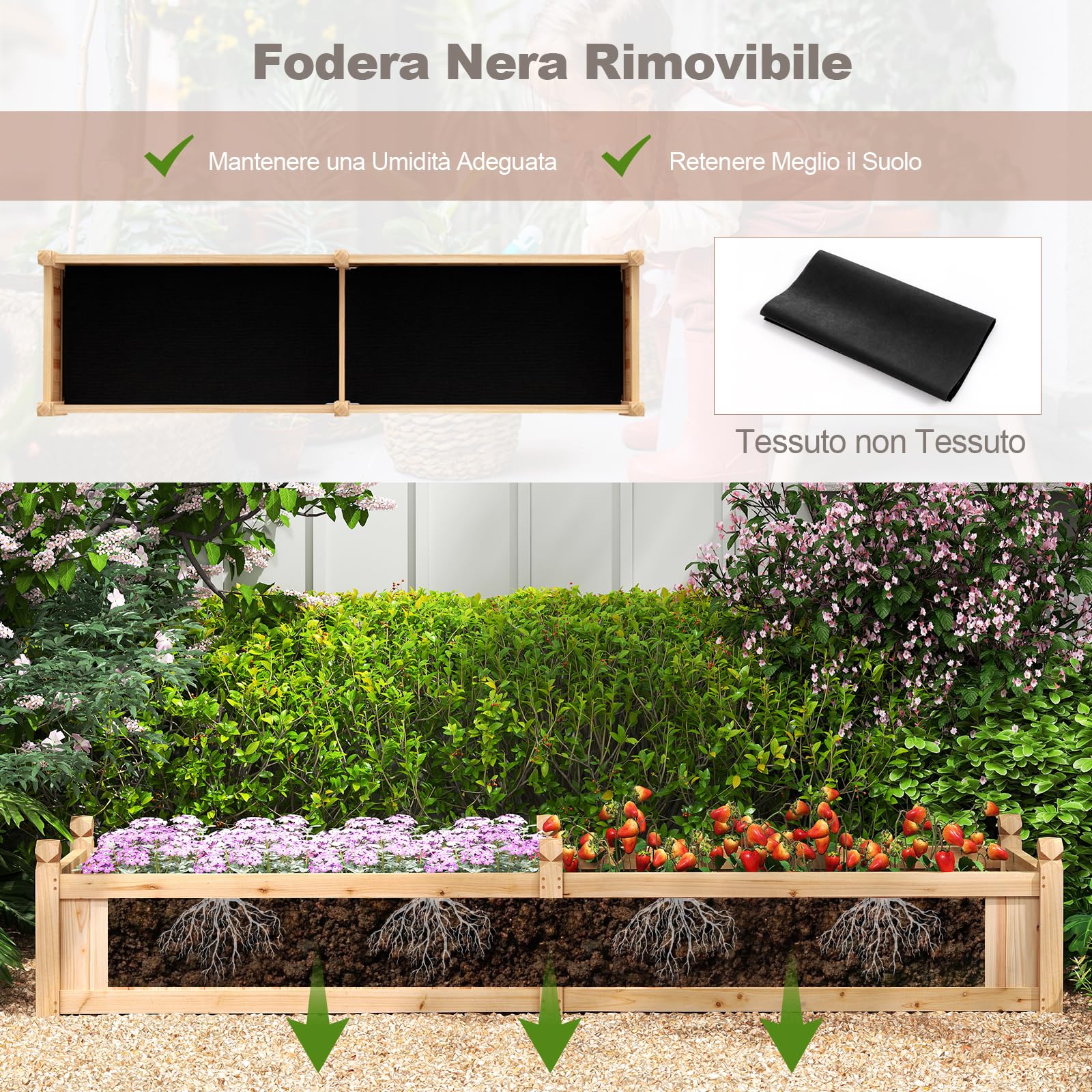 Fioriera Rialzata In Legno Con Tavolino Pieghevole Per Utensili – RELAX4LIFE – Adatta Per Esterno E Balcone
