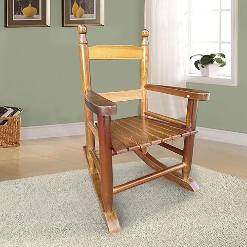 SSLine Mecedora de madera para niños y niñas, para interiores y exteriores, con acabado de tabaco, para dormitorio de niños y niñas, cuarto de niños