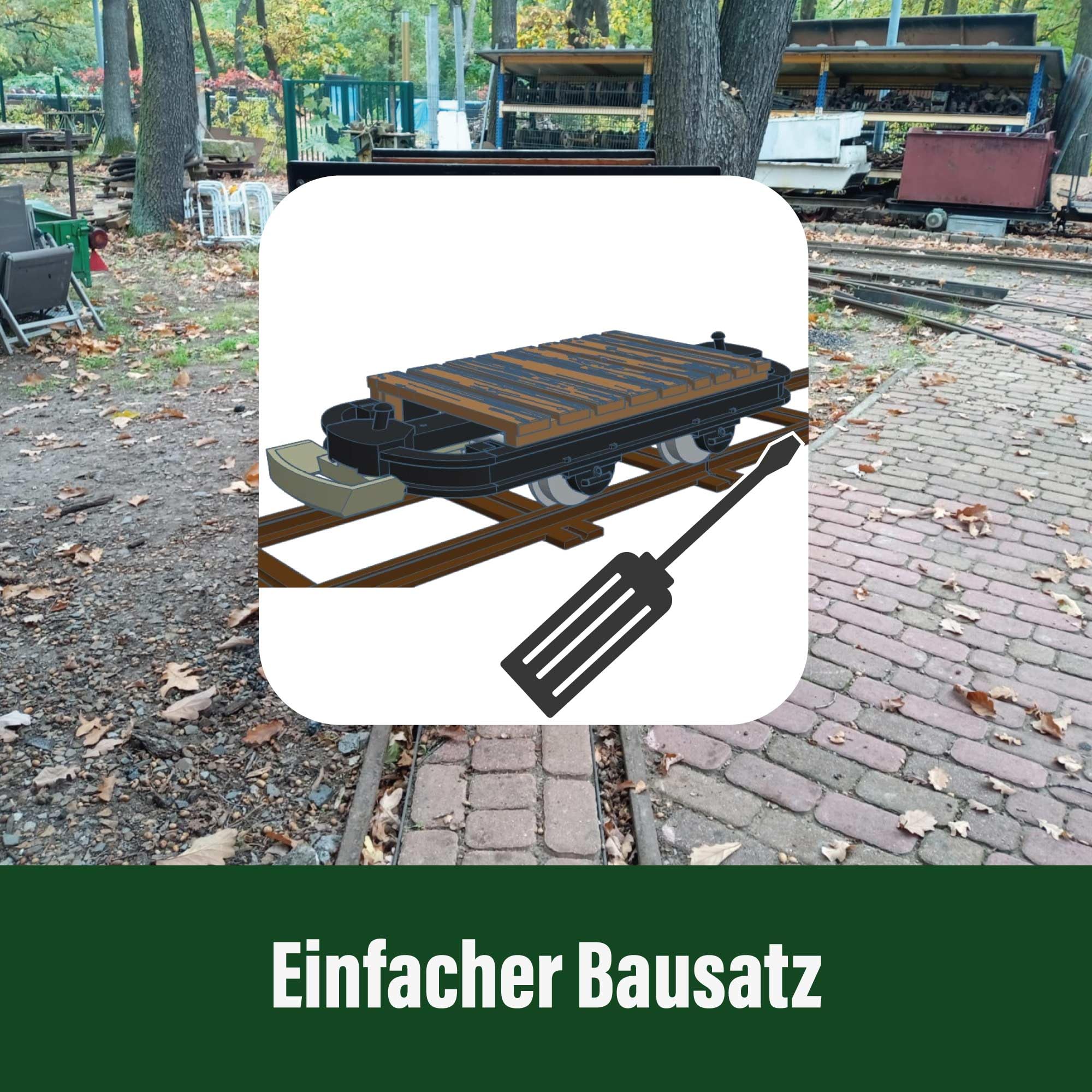 Flachlore mit Bremserbühne - Grubenhunt Feldbahnwagen - Selbstbauwagen/Bausatzwagen - Gartenbahn Spur G
