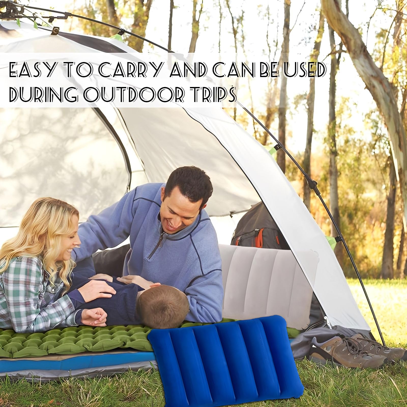 Almohada inflable, 4 almohadas inflables portátiles para camping, vacaciones, playa, tomar el sol y viajes (gris, azul oscuro, azul marino y morado)