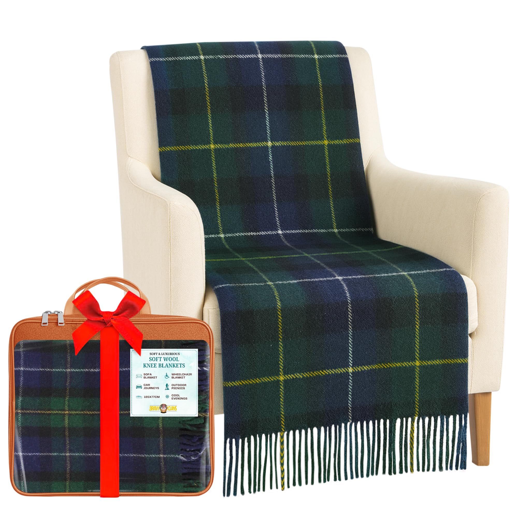 Braw Clans Tartans Macneil Of Barra Soft Wool Tartan Knee Blanket Lap Throw - Lap Blanket For Sofa With Fringed Edges - Compact Travel Essentials & Car Seat Throw - Plaid