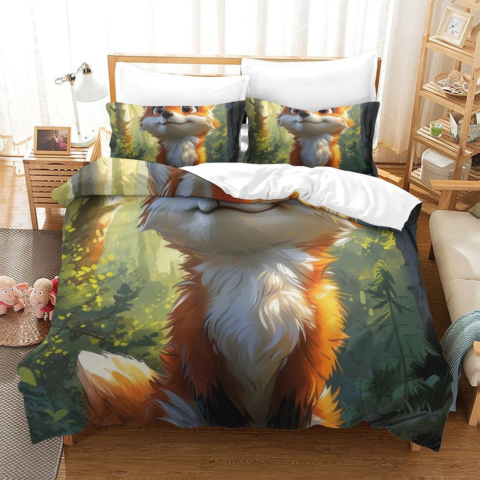 Literie Renard de la Jungle microfibre super douce et respirante 260x220cm 3 pièces