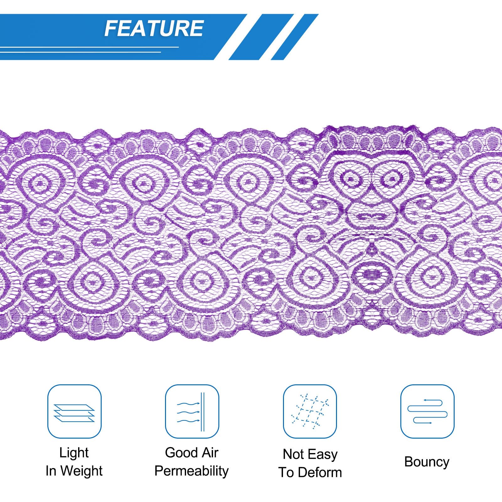 Sourcing Map Ruban En Dentelle Violet Foncé De 10,2 Cm De