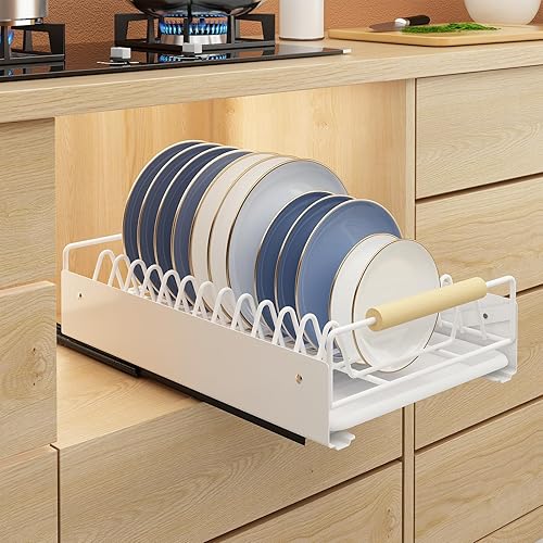 Bukfen Escurreplatos extraíbles fijos con película adhesiva, escurridor de platos con escurridor, cajones de despensa deslizables resistentes para