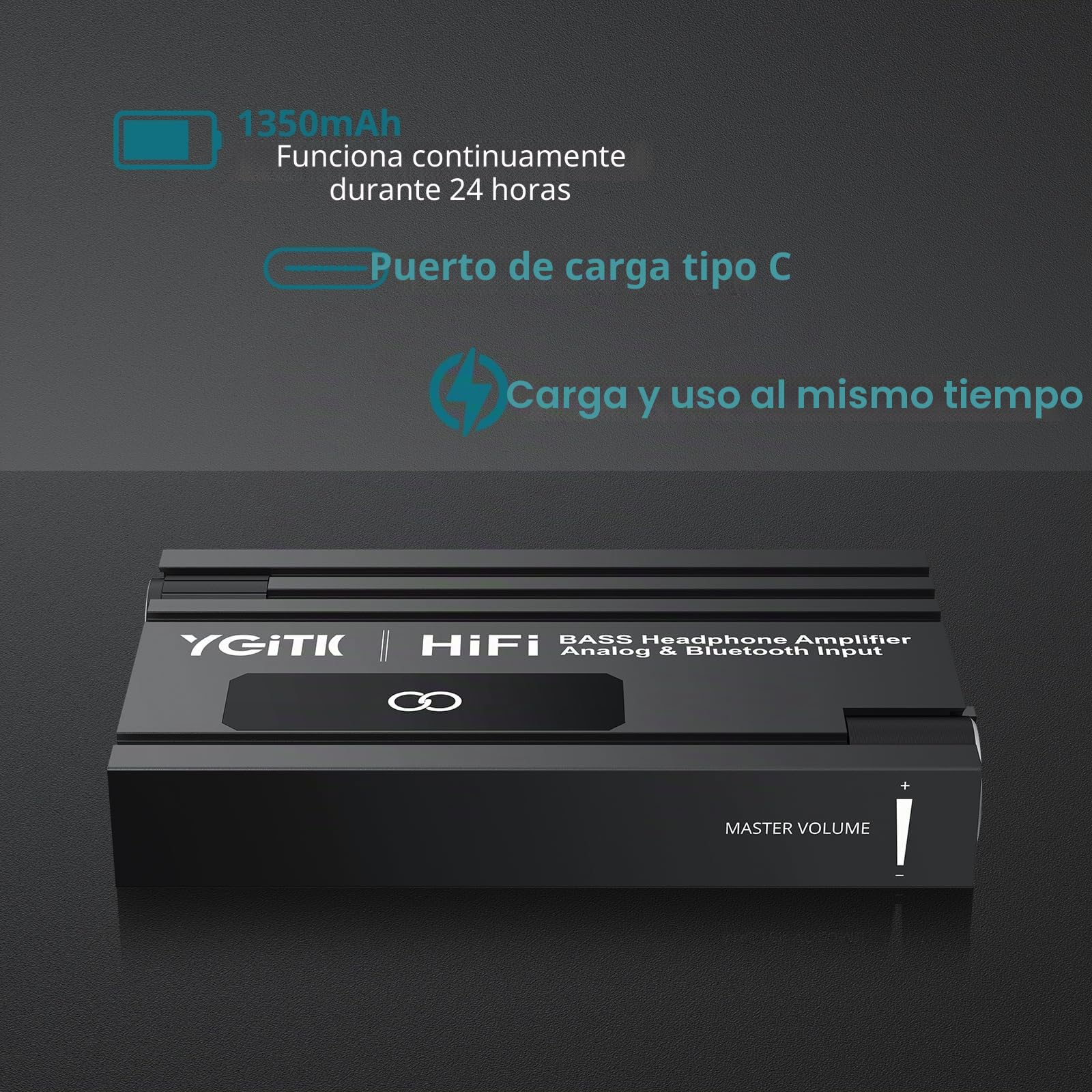 Amplificador de Auriculares Profesional 16-600Ω Bluetooth con Refuerzo de Graves, Recargable Amplificador de Auriculares Jack de 3,5 mm para Smartphone/Ordenador Portátil