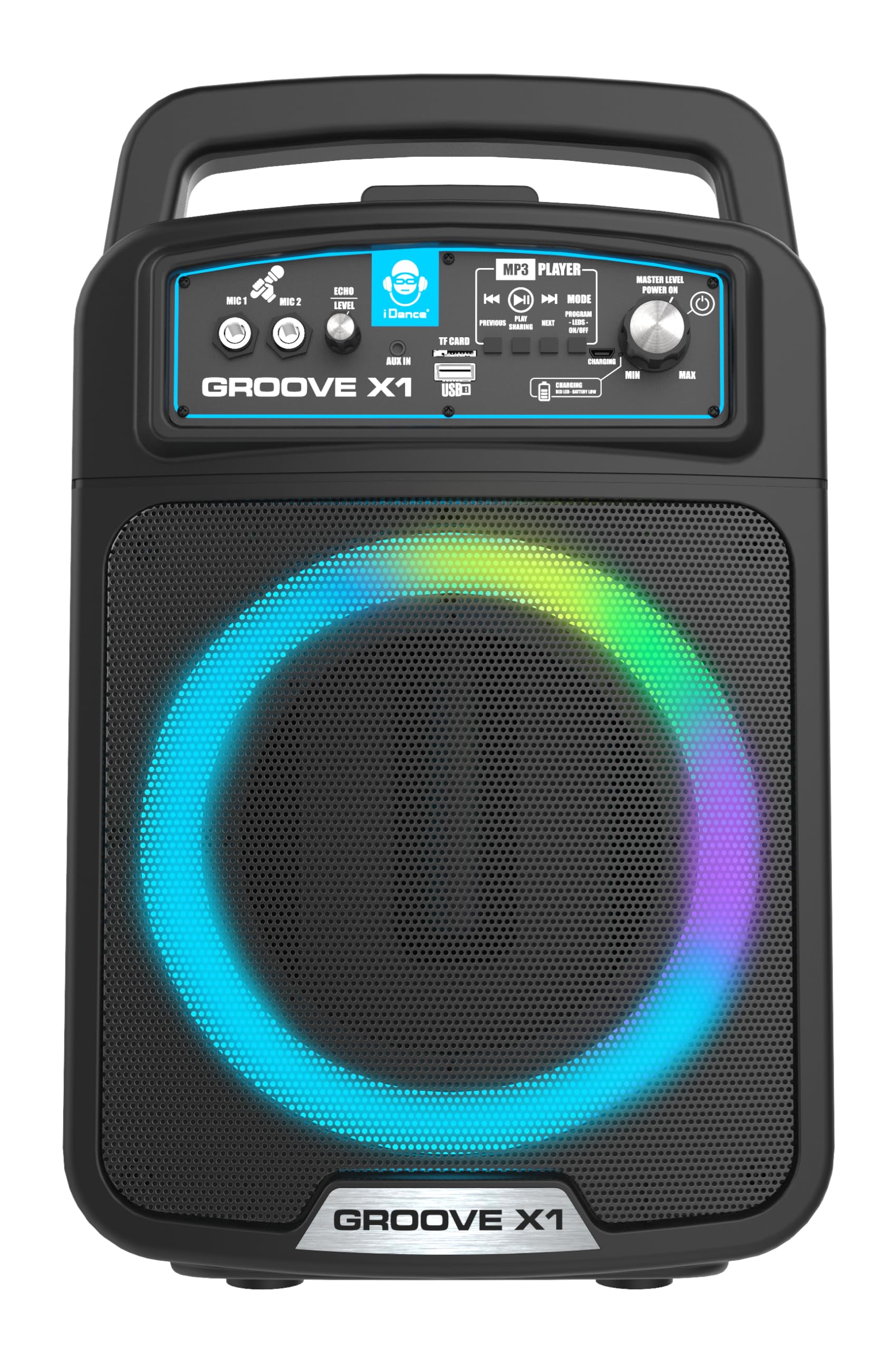 iDance Groove X1 Partybox sans Fil avec Lumières Disco, Micro Karaoké et Pied d'Enceinte Réglable – Enceinte Bluetooth 200W avec Basses Renforcées