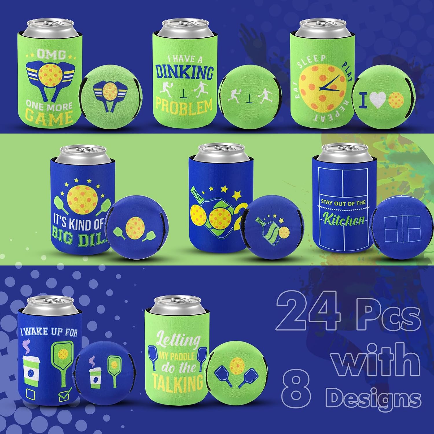 Layhit 24 Pcs Dinkball Gifts for Players, Funny Ball Can Coolers Sleeve Paddles Sport Lovers 12oz Insulated Can for Sport Themed Birthday