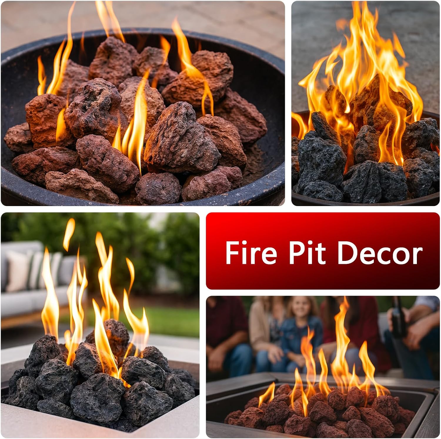 Natural Volcanic Lava Rock Stones for Fire Pit 4"-9" Natural Rocks for Fish,Fire Bowls,Gas Log Sets,Fireplaces,Decorative Landscaping & Outdoor Garden Projects-15lb 6-7pcs