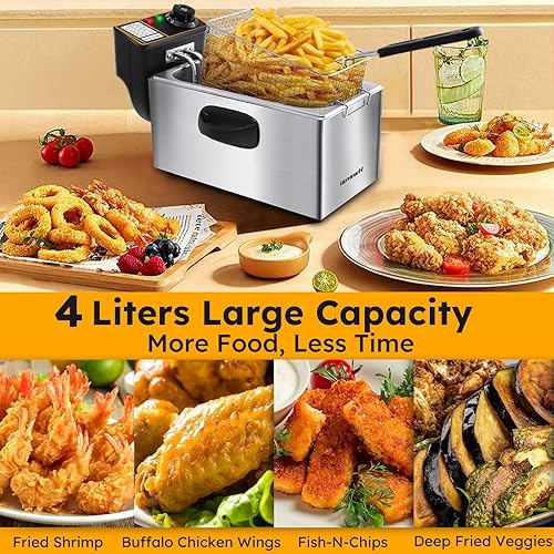 Miniatura 3 de Hwenai Freidora profunda, freidora eléctrica de 4.2 cuartos de galón con cesta y tapa, freidora de aceite de 1650 W con control de temperatura