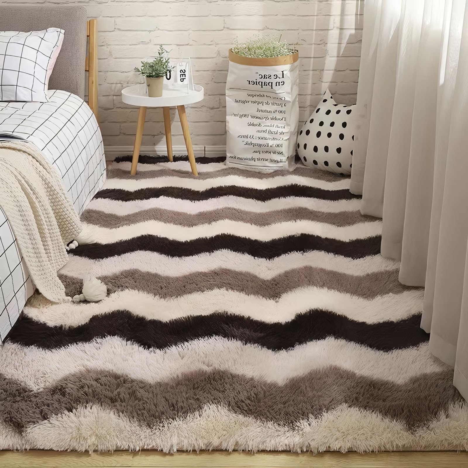Yancorp3x5 Area Rug Living Room Rugs Fluffy Shag Fuzzy Carpet Plush Soft Extra Large Area Rug for Living Room Bedroom Indoor Floor Rug Modern Geometric Trellis Rug,Brown/Coffee/White
