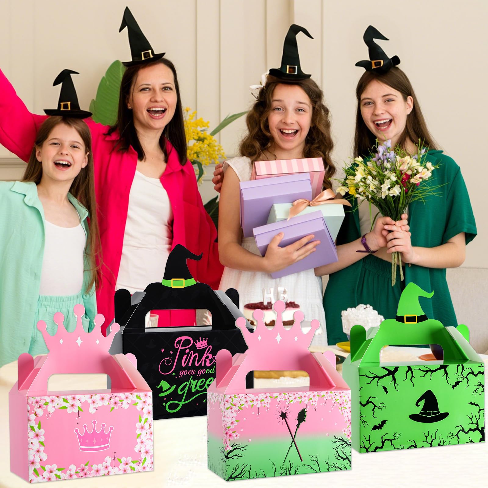 48-Pack Pink & Green Birthday Favor Bags With Stickers – Kraft Goodie Bags For Theme Parties