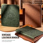 Ovesmusl Leather 3 Ring Binder 1 Inch Round Ring Binder Holds 200 Sheets 8.5"x11" Letter Size Paper, Wedding Family History Notebook Cover Loose Leaf Organizer, Green