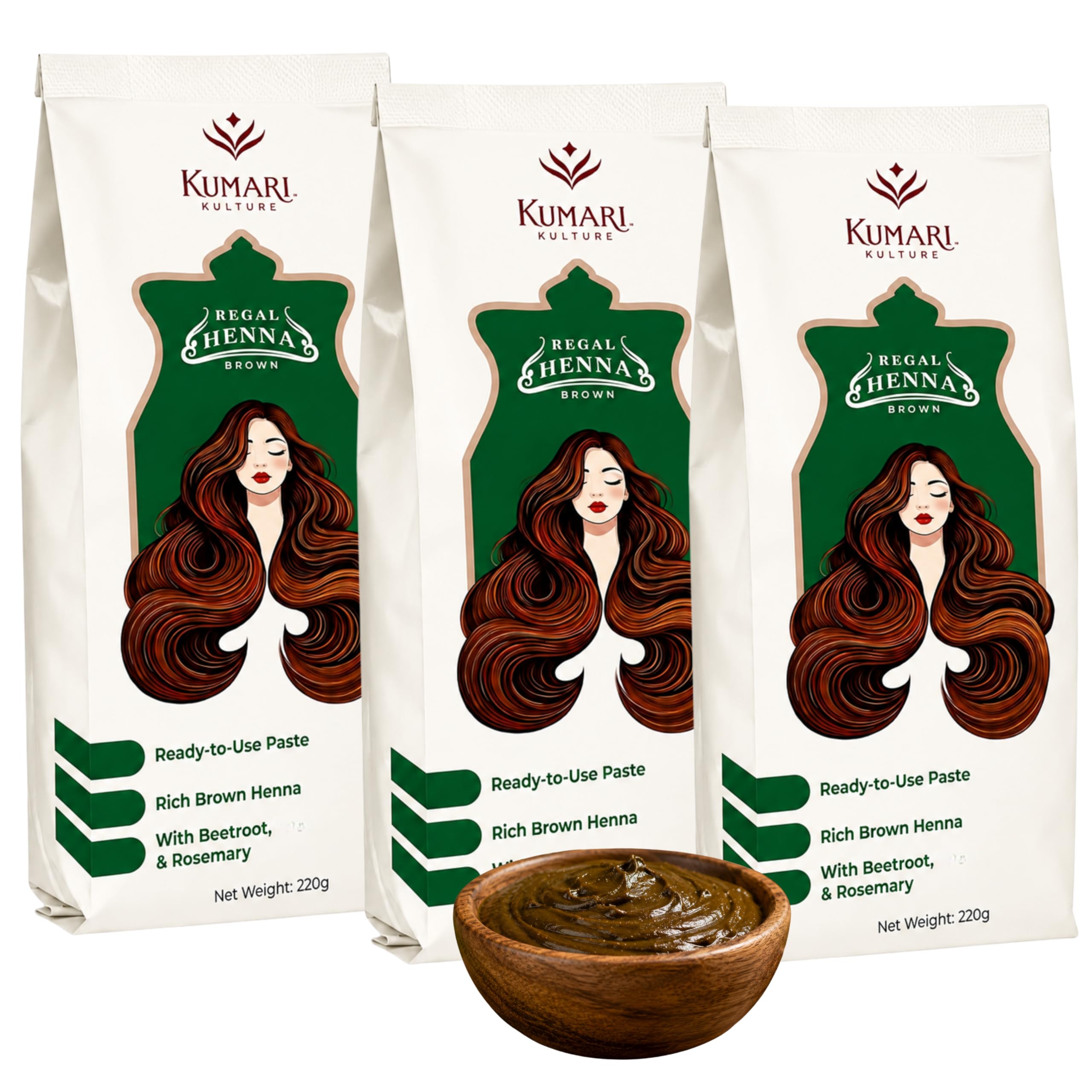 Kumari Kulture - Henna Paste, Ready to apply, Pre-Soaked in Katha, Black tea, Beetroot and Herbs,100% Natural Rajasthani Henna Paste, Rich Brown Color (Pack of 3 x 220g)-picture-31