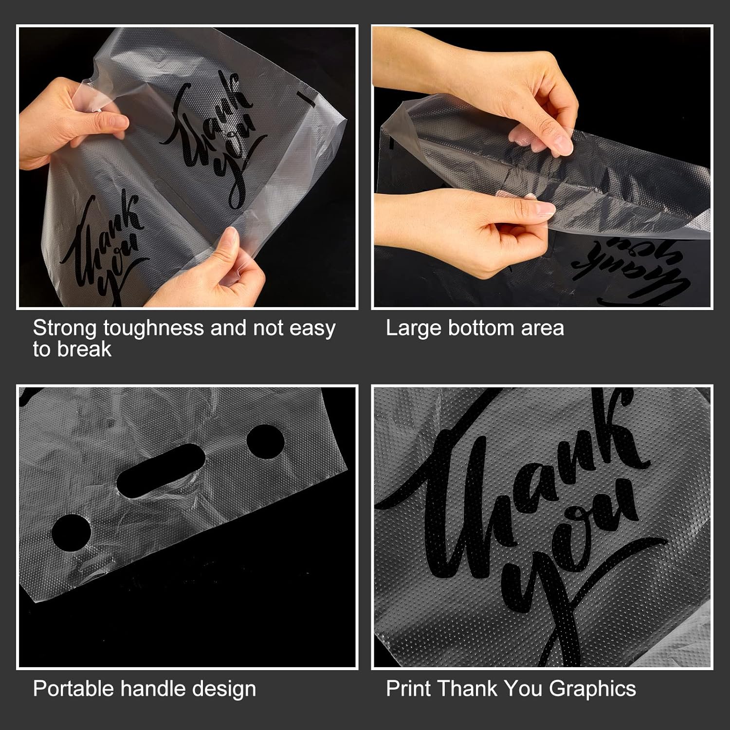 Handle Drinking Poly Bags Thank You Clear Plastic Packaging Bags, Drink Carrier with Handle Cup Carriers for Drinks Take out Beverage Coffee Juice Milk Tea, Hold 2 Cups(1000 Pcs)