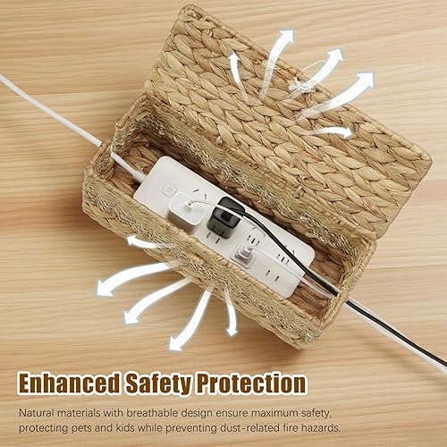 Miniatura 2 de 2 cajas organizadoras de cables hechas a mano de mimbre de mimbre para administración de cables, adaptador de regletas de corriente, router,