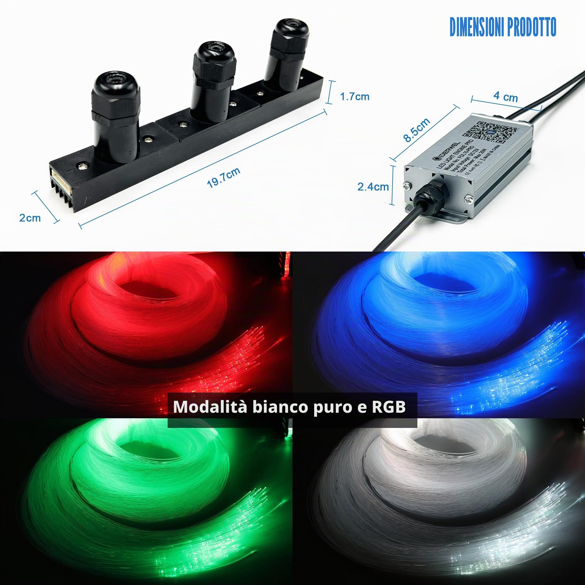 GIDEALED Twinkle, luce a cielo stellato in fibra ottica per auto/casa, kit di luci da soffitto Star con app/telecomando/modalità musica, generatore di luce RGBW e 300pcs*0,75mm*2m cavo in fibra ottica