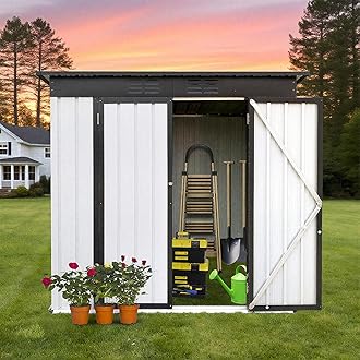 6 x 4 FT Outdoor Storage Shed, Metal Garden Tool Shed with Slooping Roof, Loc...