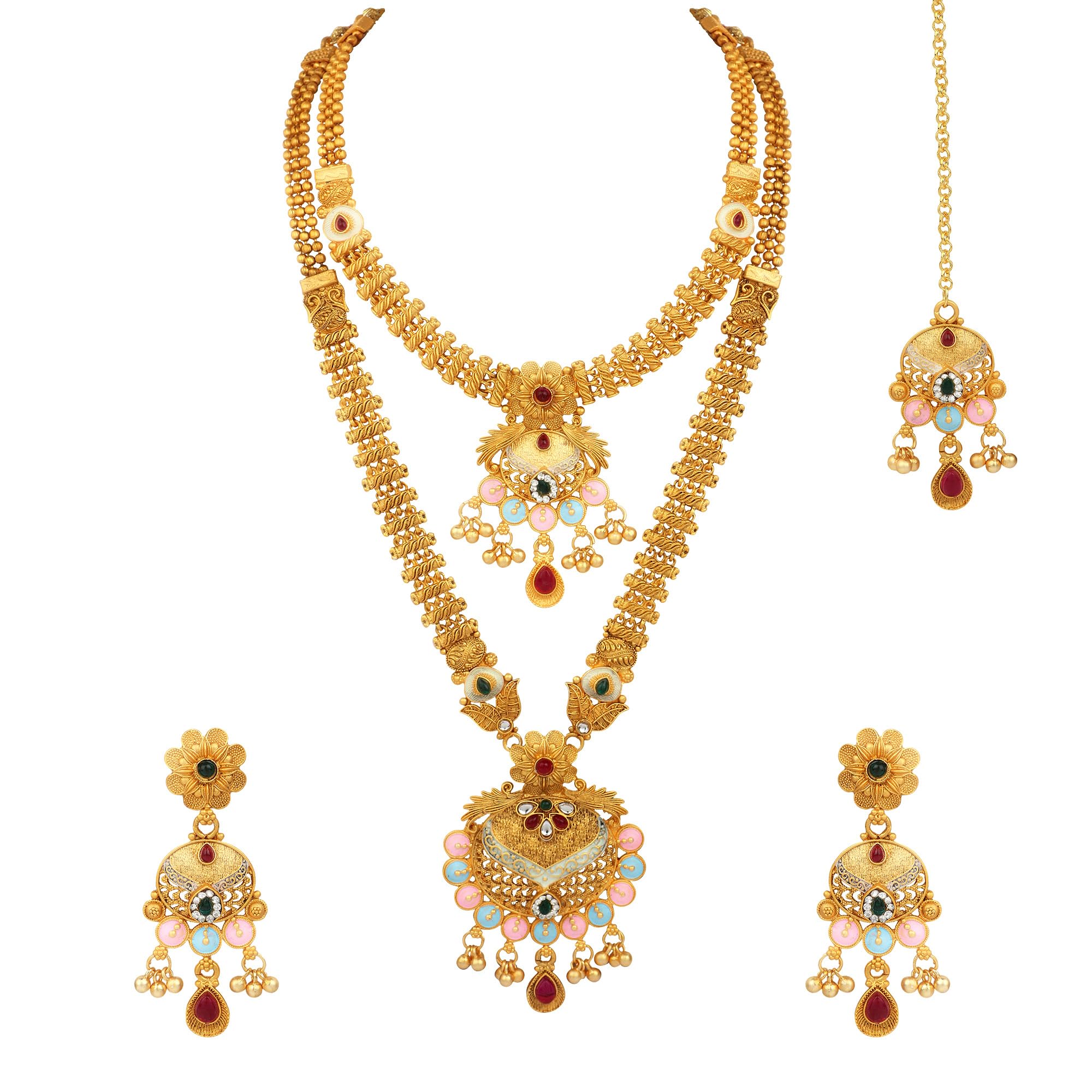 Atasi International Traditional Gold Plated Long Necklace and Short Necklace Combo with Earrings and Maang Tikka, Temple Jewellery Set for Women/Girls, Ideal for Wedding and Festive Occasion (AG5859) (B0CSWCZ1ZD) Amazon Price History, Amazon Price Tracker
