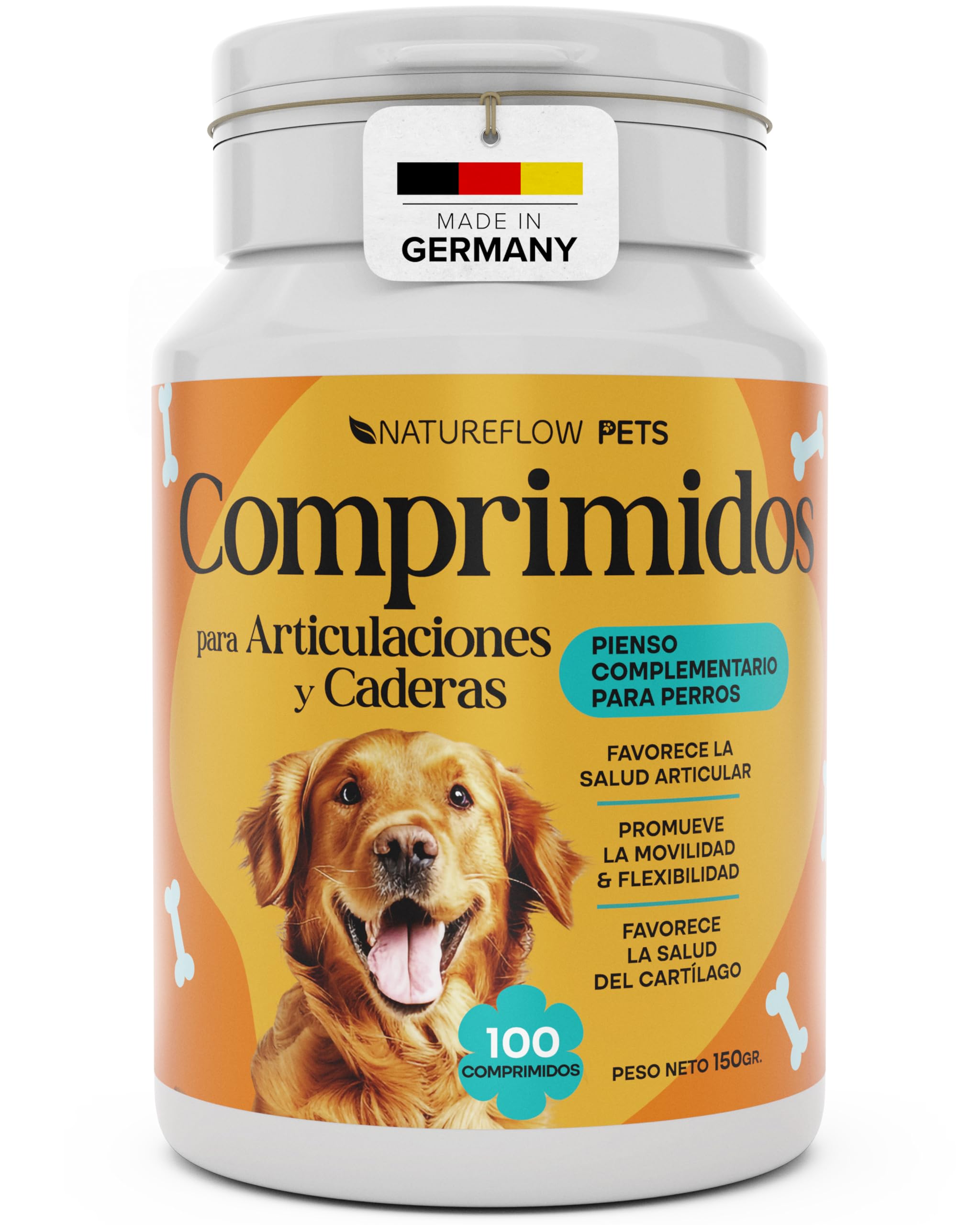 Condroprotector Perros - Suplemento Articulaciones y Cadera con Glucosamina, Condroitina y MSM - 100 Comprimidos - Antiinflamatorio Natural - Made in Germany - Natureflow Pets