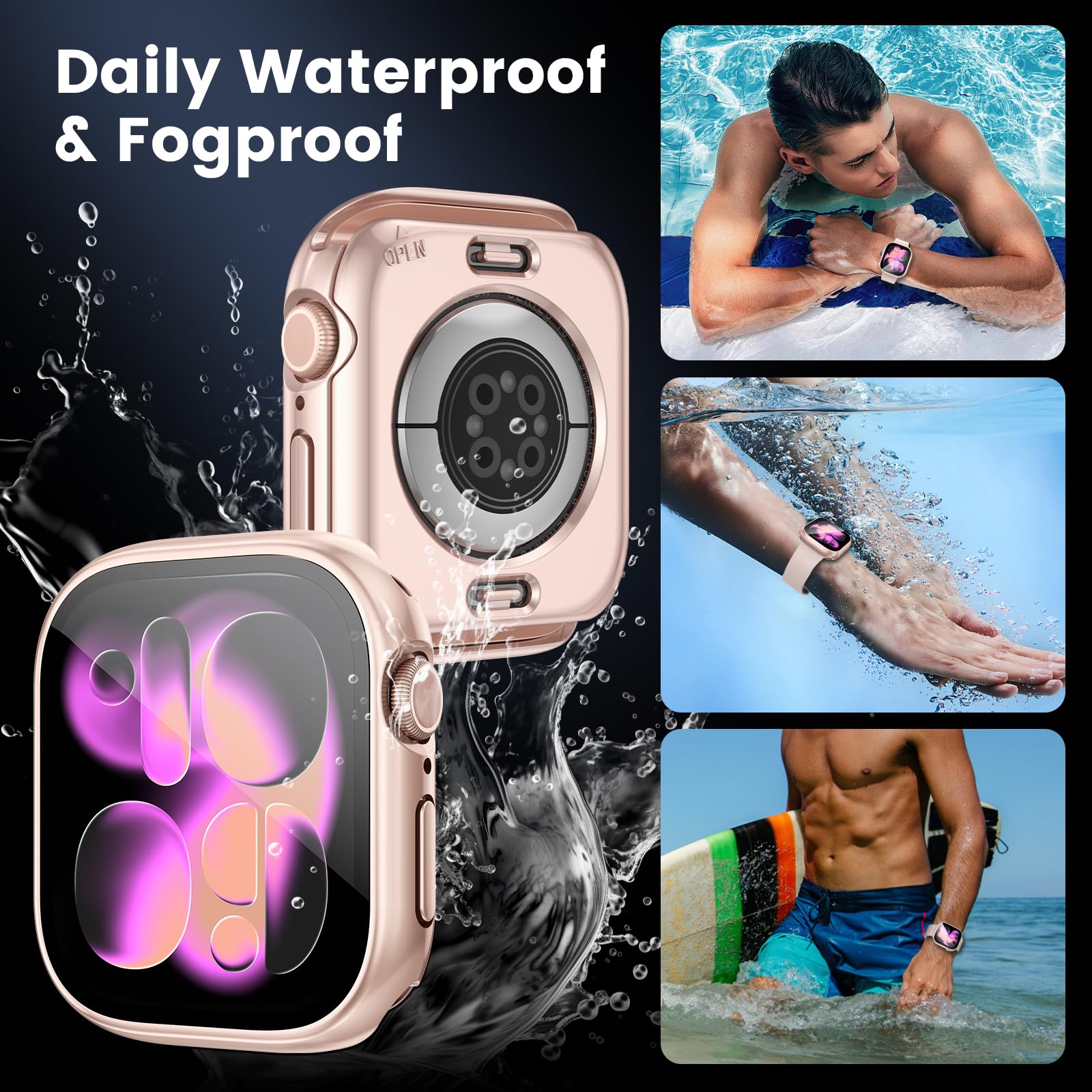[2 w 1] Wodoodporne etui do Apple Watch Series 10 46 mm osłona ekranu, 360 ochronna osłona PC ze szkła hartowanego, przedni i tylny zderzak do iWatch 6/SE/5/4 Pyłoszczelna ochrona przed