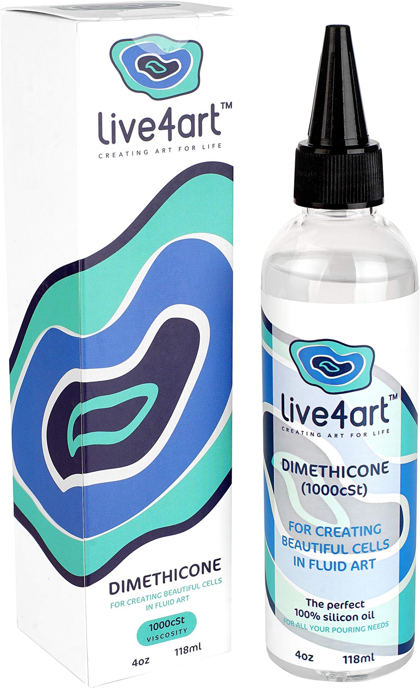 Dimethicone Acrylic Silicone Oil for Pouring, 4 Ounces, 1000cSt, for Artists - Non-Toxic, 100% Pure Liquid Oils to Create Cells in Paintings - Professional Fluid Art Supplies
