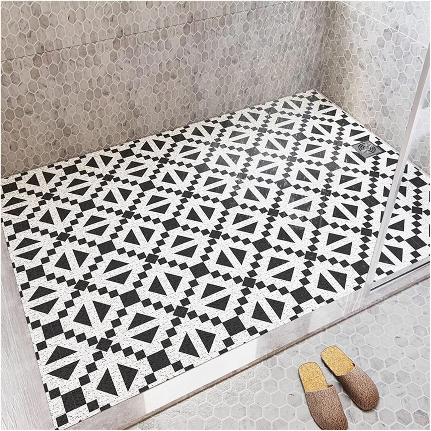 Hpthly Black Shower Bath Mat Pvc Loofah Quick Drain Non-Slip Foot Pad Multi-Purpose Bathroom Mat Custom Size,-90X90cm