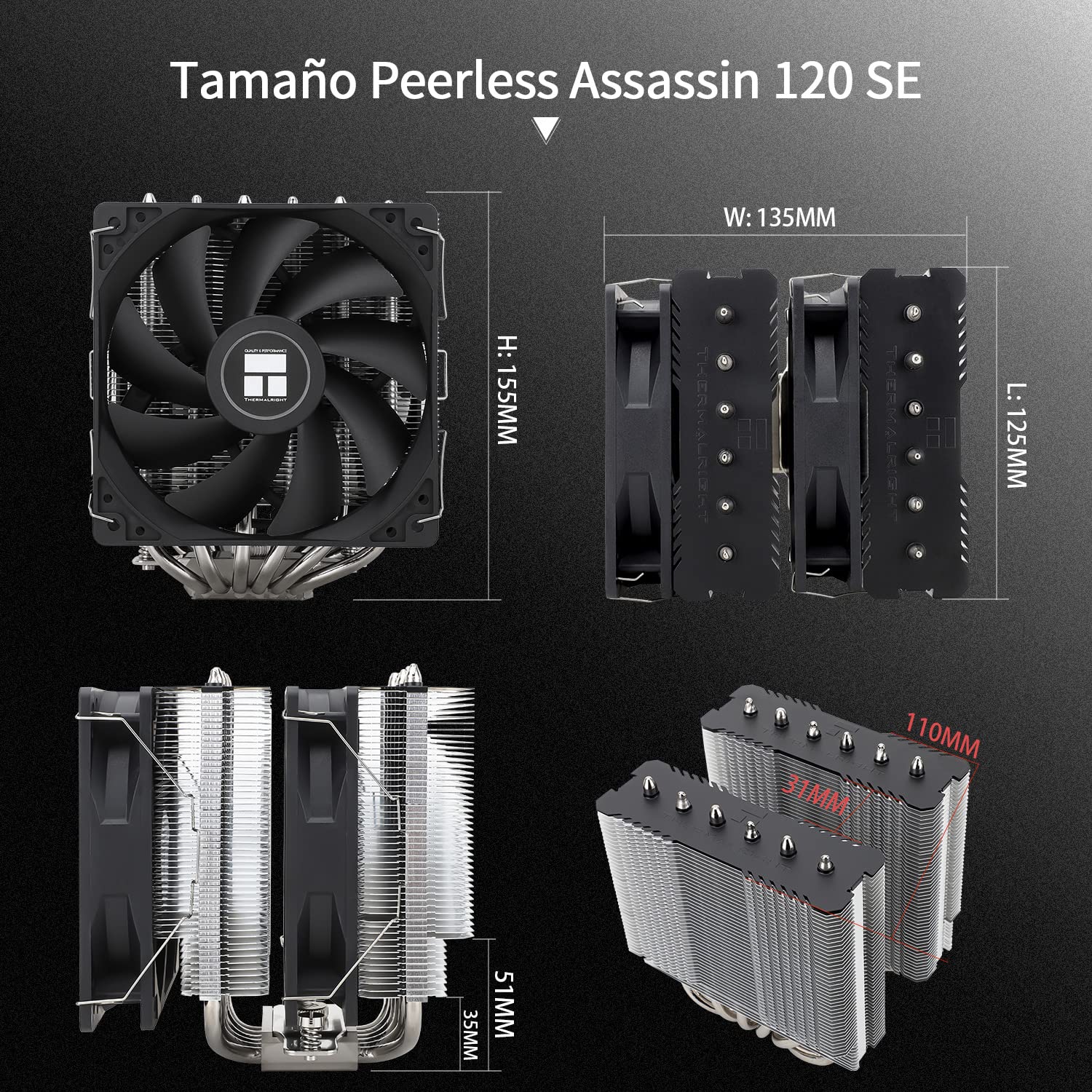 TR Peerless Assassin 120 SE Enfriador de aire CPU, PA120 SE, 6 tubos de calor enfriador de CPU, ventilador doble 120mm TL-C12C PWM, tecnología AGHP, para AMD AM4/Intel 1700/1150/1151/1200
