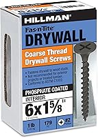 Hillman 47663 6x1-5/8" Coarse Thread Black Phosphate Drywall Screws #2 Phillips Drive, 1LB Pack (221 Screws)