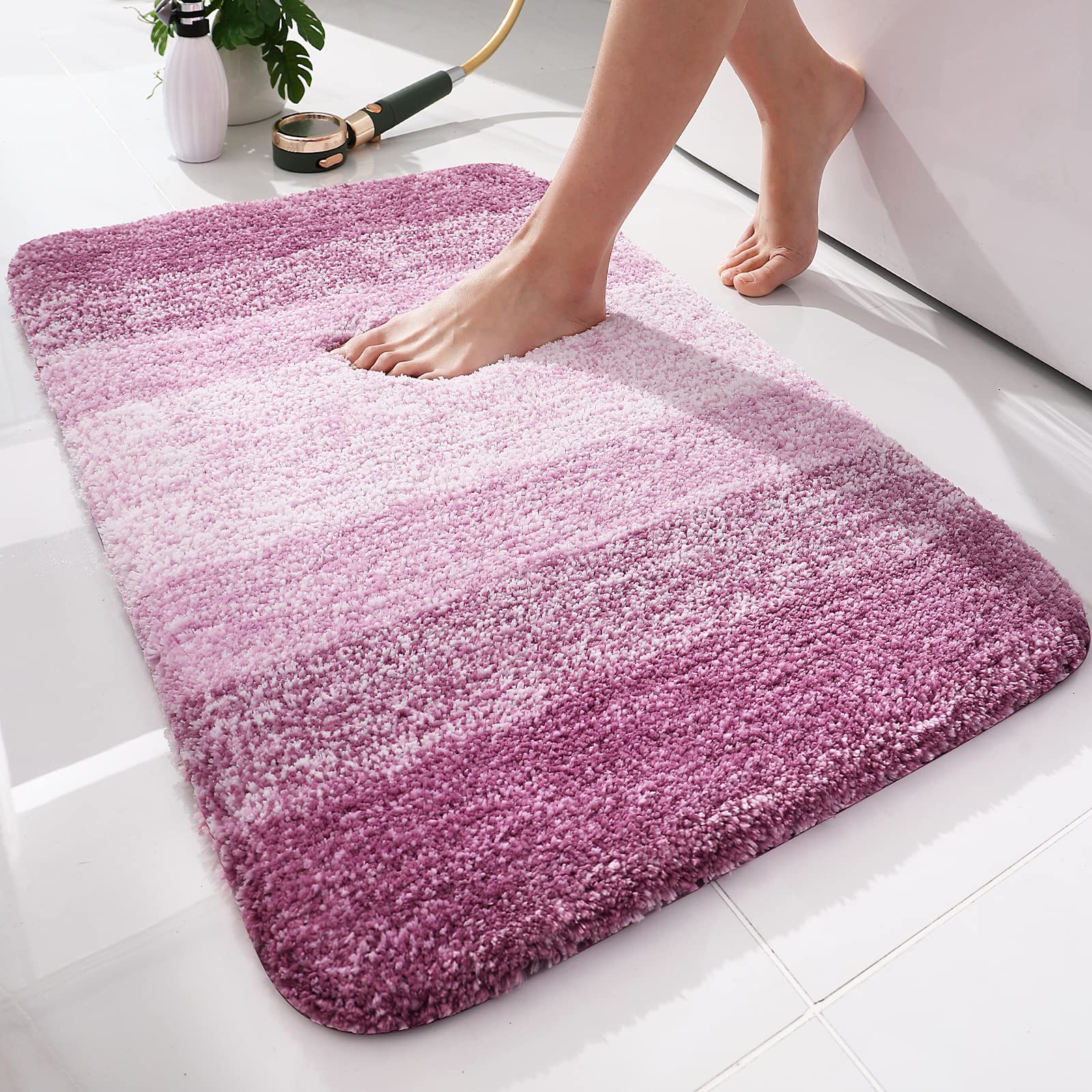 OLANLY Luxury Bathroom Rug Mat, Extra Soft and Absorbent Microfiber Bath Rugs, Non-Slip Plush Shaggy Bath Carpet, Machine Wash Dry, Bath Mats for Bathroom Floor, Tub and Shower, 32x20, Purple