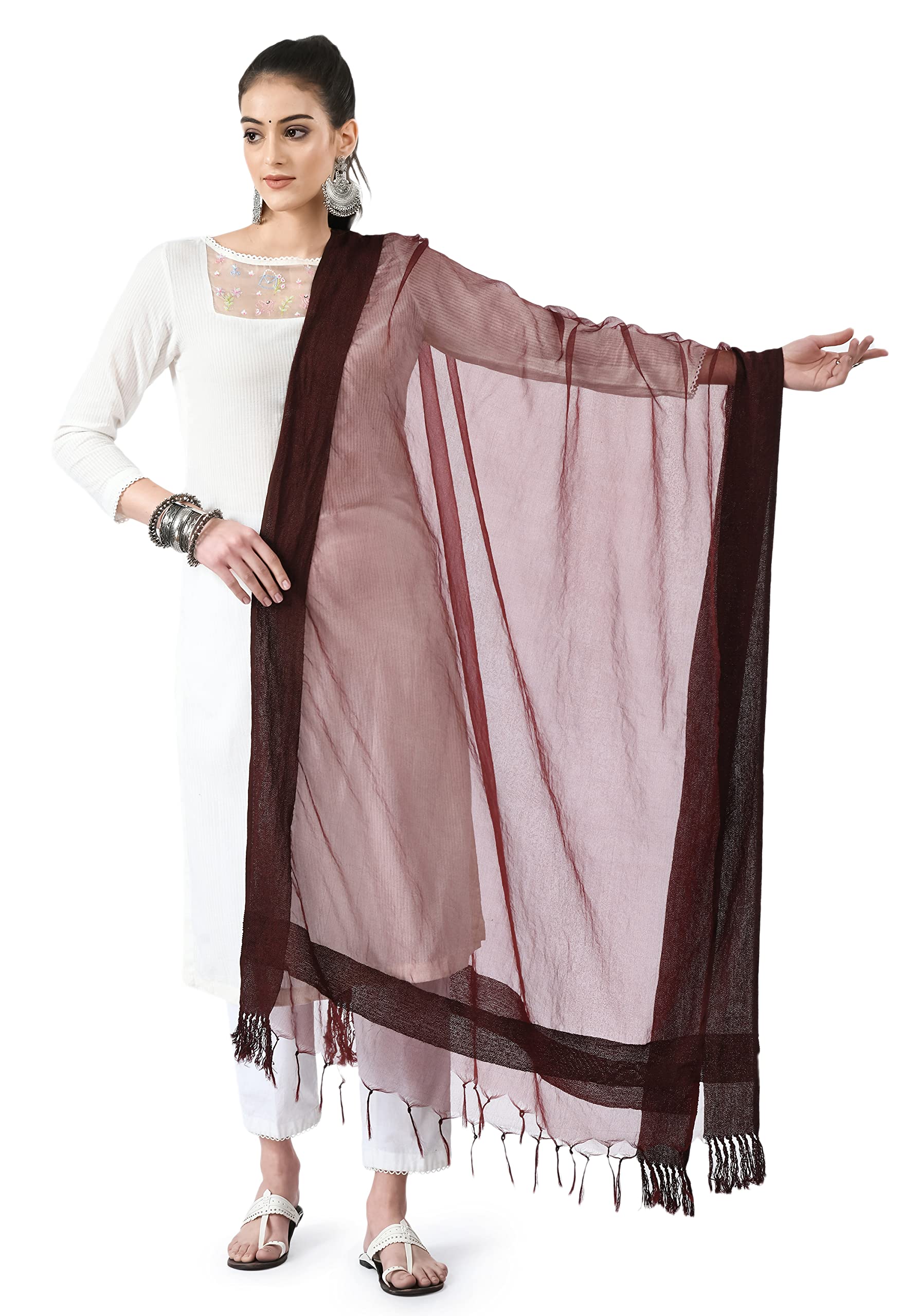 a r silk Women's Brown Organza Cotton Solid Regular Dupatta-picture-53