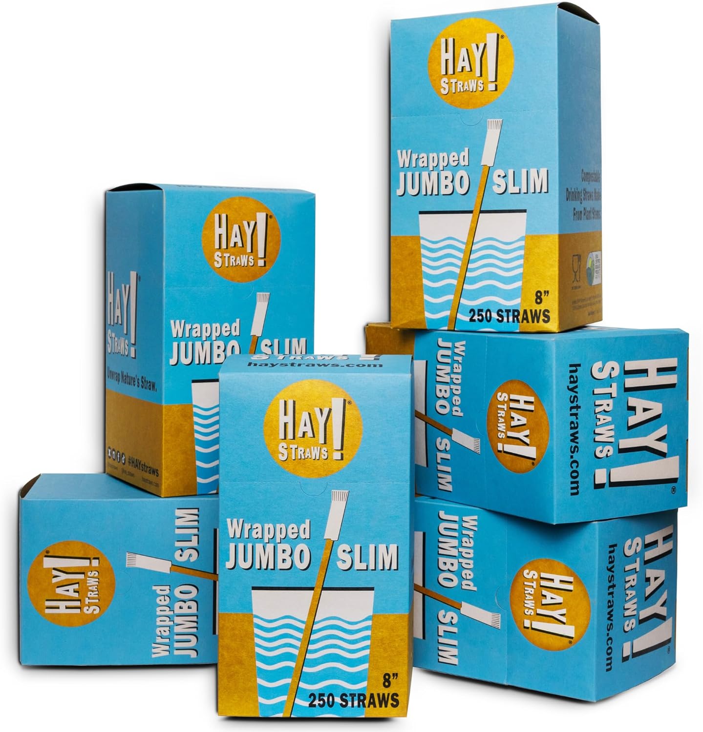 Hay Straws 8 inch Individually Wrapped Compostable Drinking Straw Eco Friendly, 1500 Count Biodegradable Disposable Straw for Juices, Smoothies, Plant-Stem Straws, No Paper, Plastic-Free (5–6.5mm)