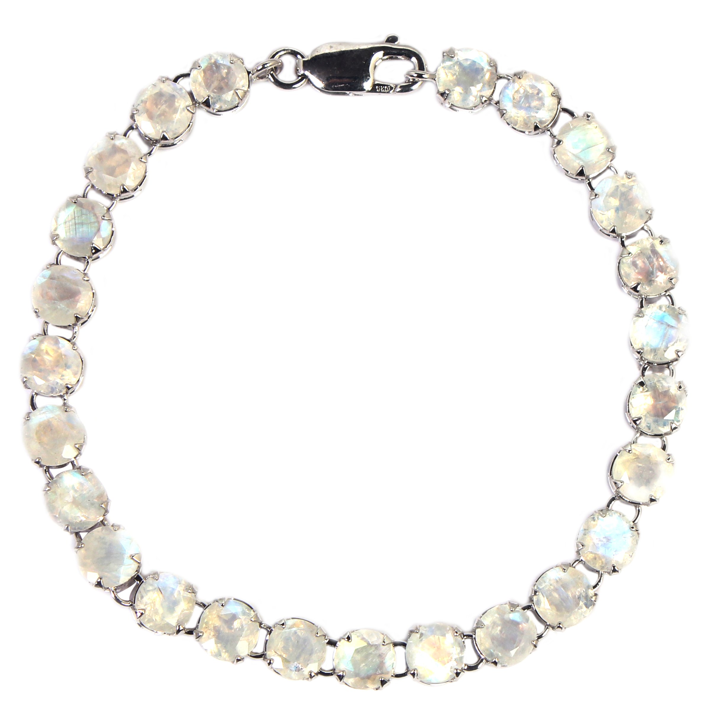 SILVER TREE 925 Pure 925 Sterling Silver Moonstone Tennis Bracelet | Handcrafted link-style bracelet with natural moonstone and sterling silver links | ST248