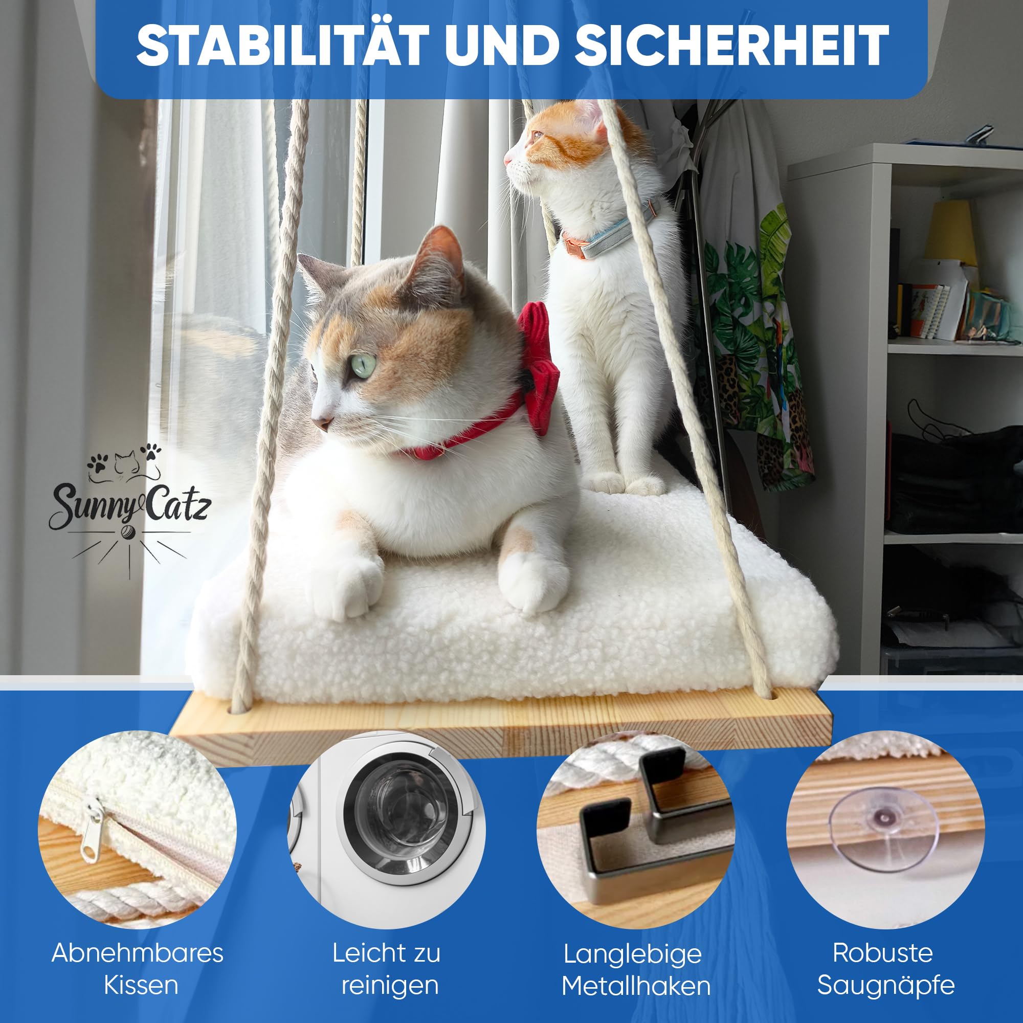 Fensterliege für Katzen | Katzen Fensterliege | Katzenbett Fenster | Hängematte Katze | Fensterbank Katzenliege | Katzenhängematte mit Starkem Saugnapf | Katze Fensterbank 18 kg