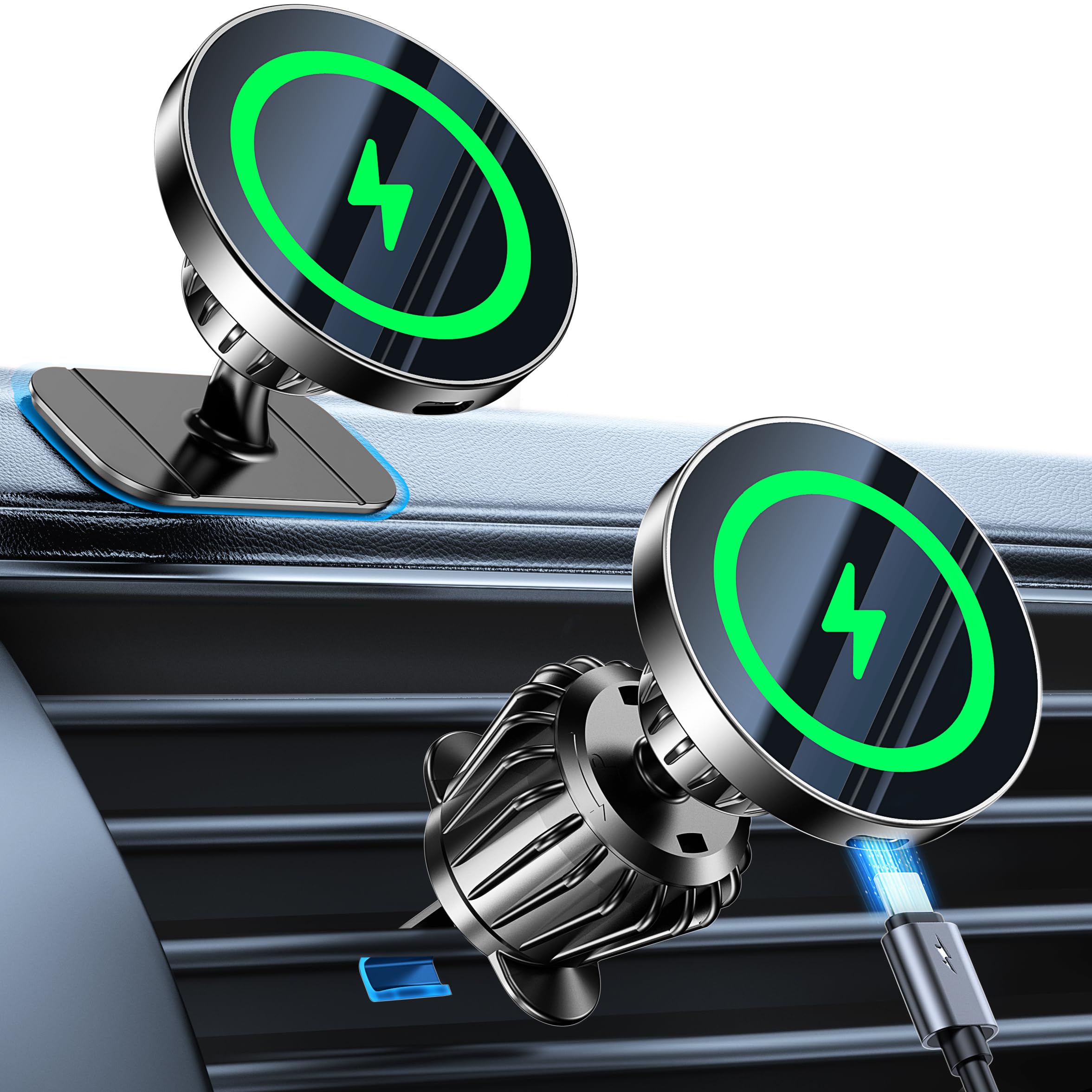 Kaistyle for MagSafe Car Mount Charger Stronger Magnets iPhone Magnetic Wireless Car Charger Dashboard Vent for Magsafe Charger